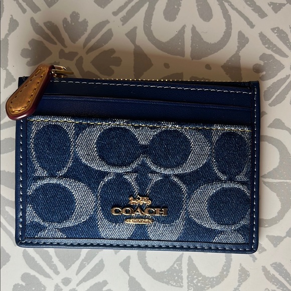 NWT Coach Blue Denim Card Holder Keychain - Picture 1 of 16
